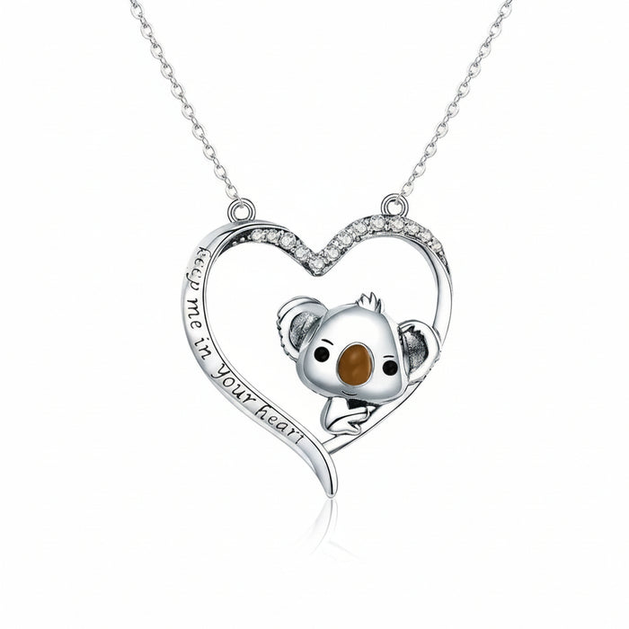 Koala bear heart CZ necklace in 925 sterling silver