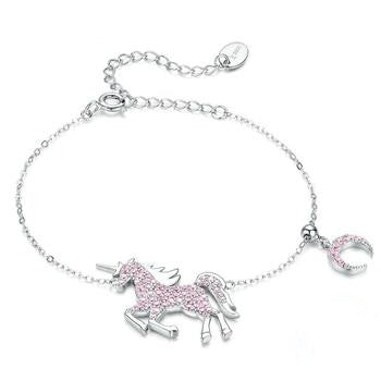 Unicorn & Moonlight Dreams Bracelet – 925 Sterling Silver Purple CZ Charm Jewelry for Women