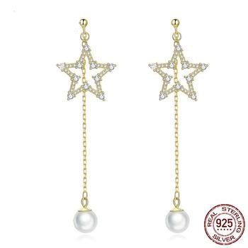 Long Pearl Star Earrings 