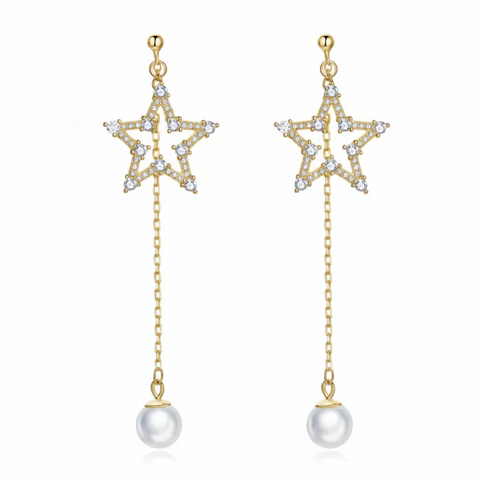 14K gold vermeil star and pearl drop earrings in 925 sterling silver