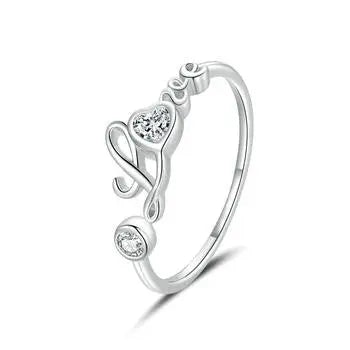 Love Sterling Silver Adjustable Ring | 925 Silver Romantic Jewelry | 