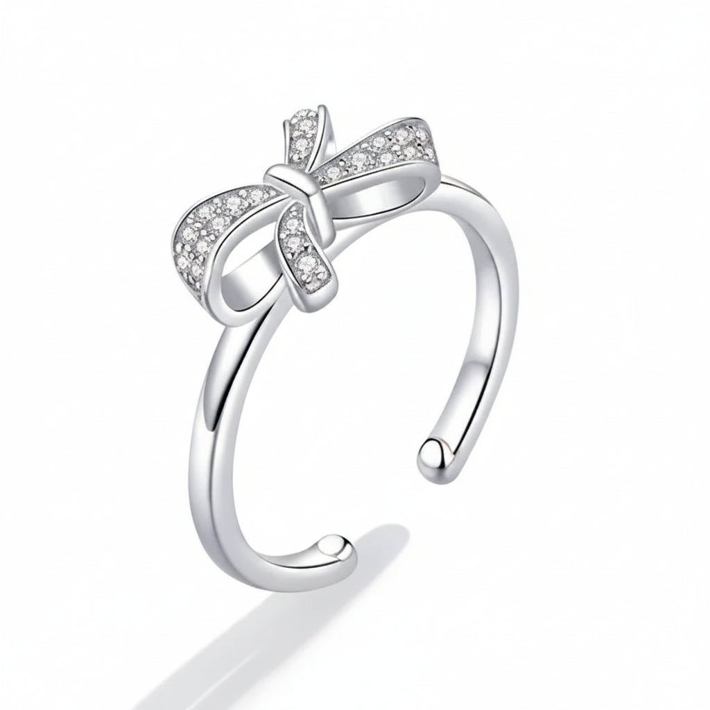 Love knot skinny sterling silver ring with adjustable bow design – Jewelry Towns