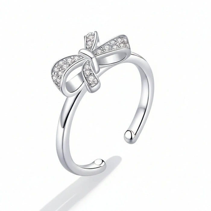 Love knot skinny sterling silver ring with adjustable bow design – Jewelry Towns