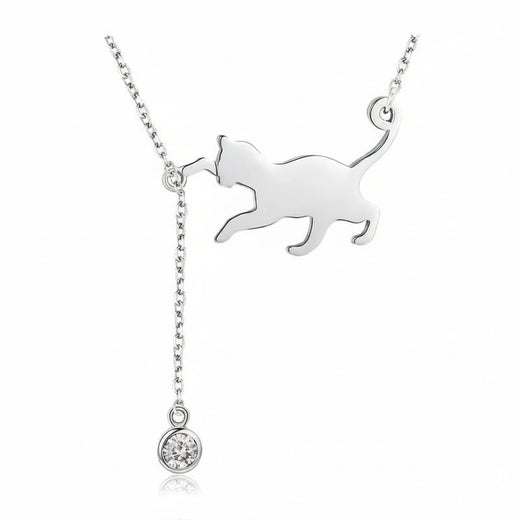 Playful cat pendant necklace in 925 sterling silver