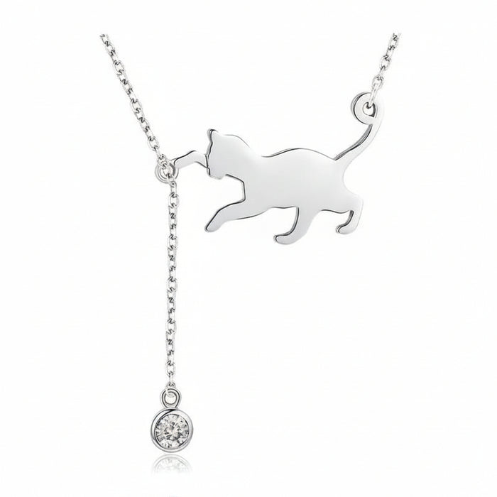 Playful cat pendant necklace in 925 sterling silver
