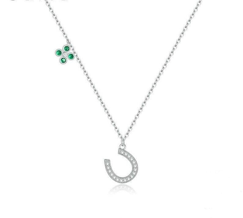 Cubic Horseshoe Necklace | Good Luck Charm | Necklaces for Women | Horseshoe Pendant | Platinum Chain Necklace|