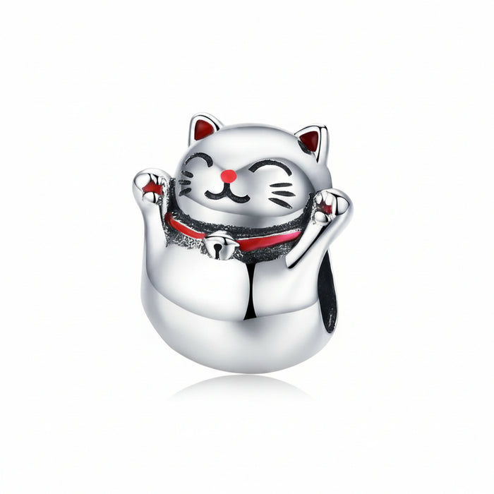 925 Sterling Silver Maneki Neko Lucky Cat Charm, fits Pandora bracelet