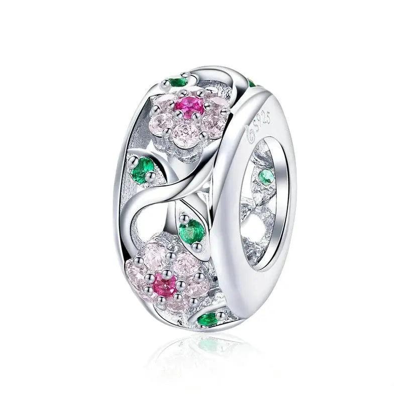 925 Sterling Silver Mirror-Polished Flower Charm with high-gloss finish, fits Pandora bracelet