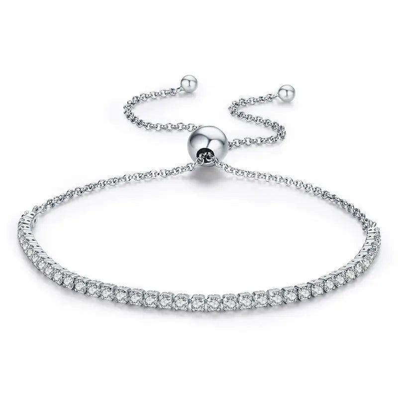 Moissanite strand bracelet in silver and rose-gold finishes