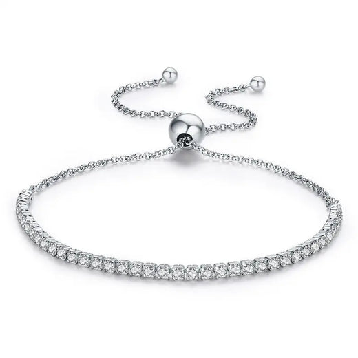 Moissanite strand bracelet in silver and rose-gold finishes