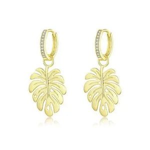 Gold Color Leaf Style Drop Earrings 