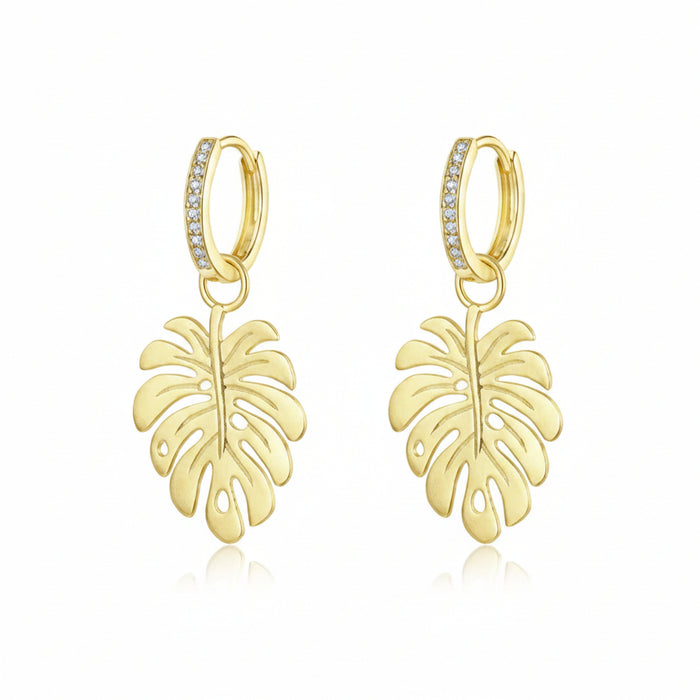 Gold-plated Monstera leaf drop earrings in 925 sterling silver