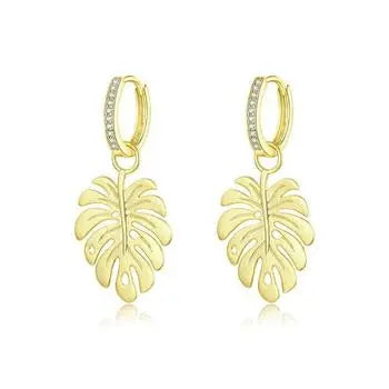 Gold Color Leaf Style Drop Earrings 