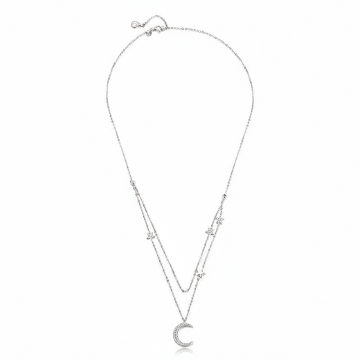 Moon and star double-layer necklace in 925 sterling silver