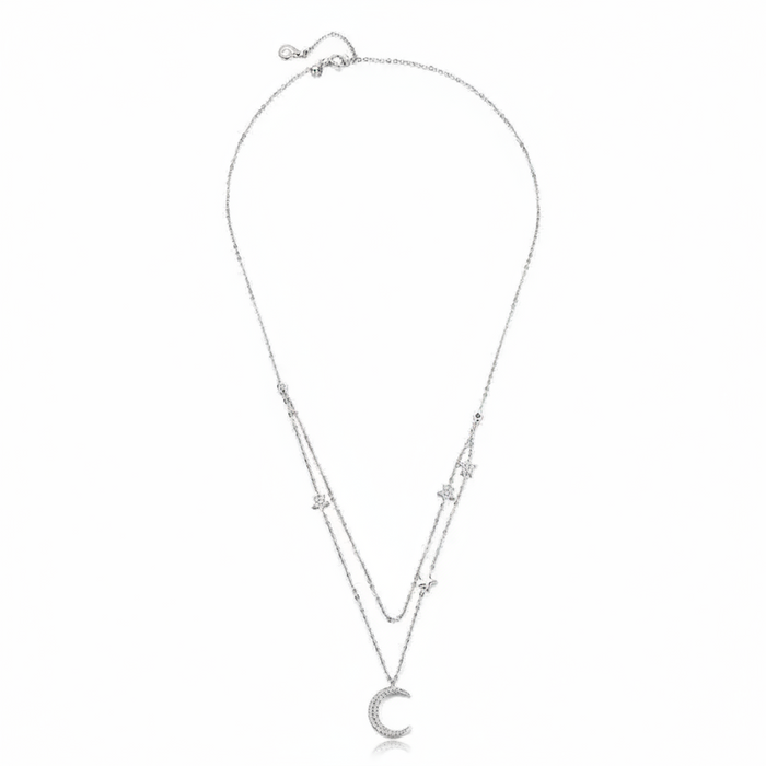Moon and star double-layer necklace in 925 sterling silver