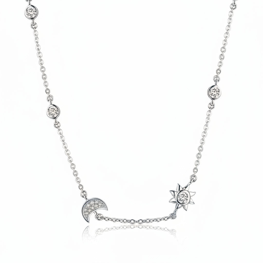 Moon and star pendant necklace in 925 sterling silver