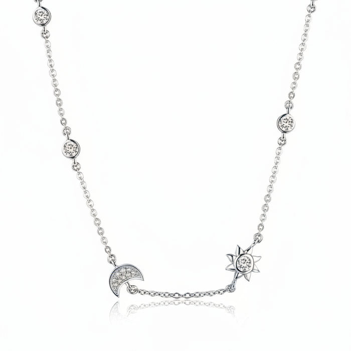 Moon and star pendant necklace in 925 sterling silver