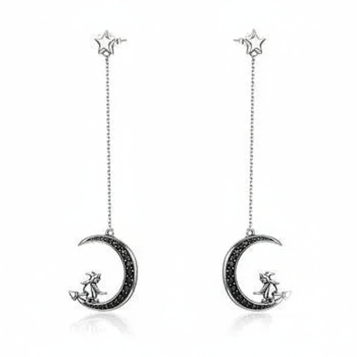 Magic Witch moon and star drop earrings in 925 sterling silver