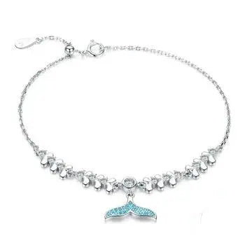 Ocean Whisper Blue Fish Tail Bracelet – 925 Sterling Silver CZ Jewelry for Women 