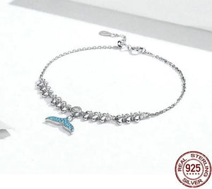 Ocean Whisper Blue Fish Tail Bracelet – 925 Sterling Silver CZ Jewelry for Women 