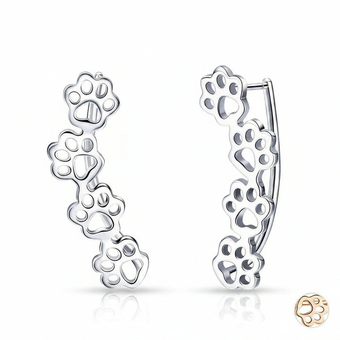 Paw trail stud earrings in 925 sterling silver - two finishes