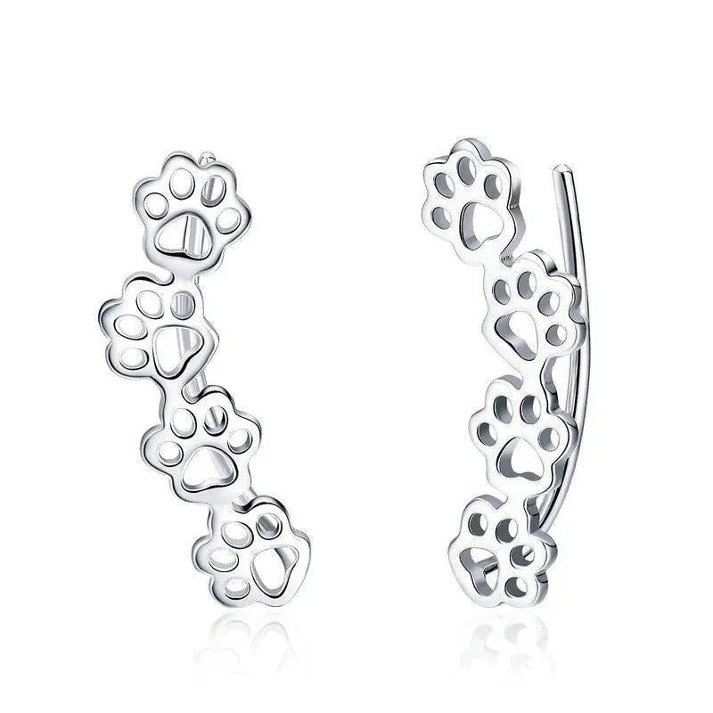 Paw trail sterling silver stud earrings detail