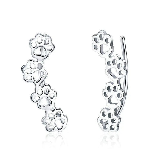 Paw trail sterling silver stud earrings detail