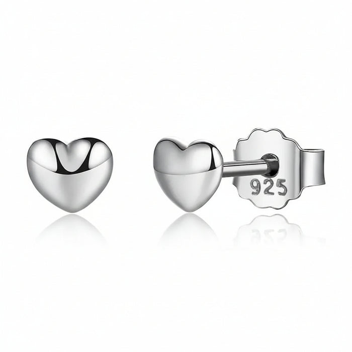 Petite plain heart stud earrings in 925 sterling silver