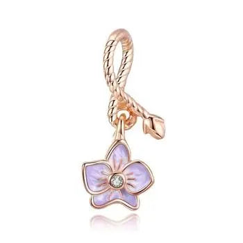 925 Sterling Silver Phalaenopsis Orchid Charm with enamel, fits Pandora bracelet