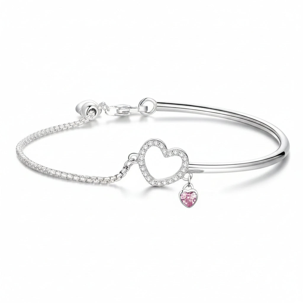Pink heart CZ bracelet in 925 sterling silver