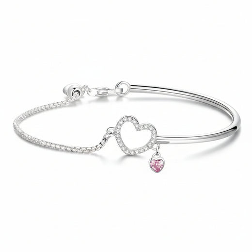 Pink heart CZ bracelet in 925 sterling silver