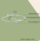 925 Sterling Silver Pink Heart CZ Bracelet – Romantic Chain Link Bangle for Women 