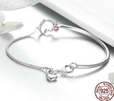 925 Sterling Silver Pink Heart CZ Bracelet – Romantic Chain Link Bangle for Women 