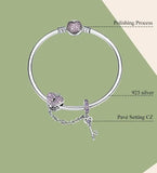 💖 925 Sterling Silver Pink Heart Lock & Key Bracelet – Romantic Charm, Elegant Sparkle 