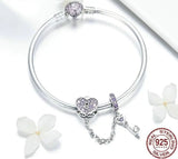 💖 925 Sterling Silver Pink Heart Lock & Key Bracelet – Romantic Charm, Elegant Sparkle 