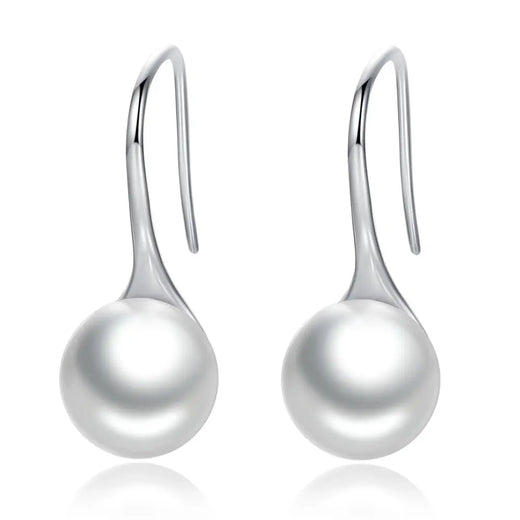Sterling silver pearl-style drop earrings detail