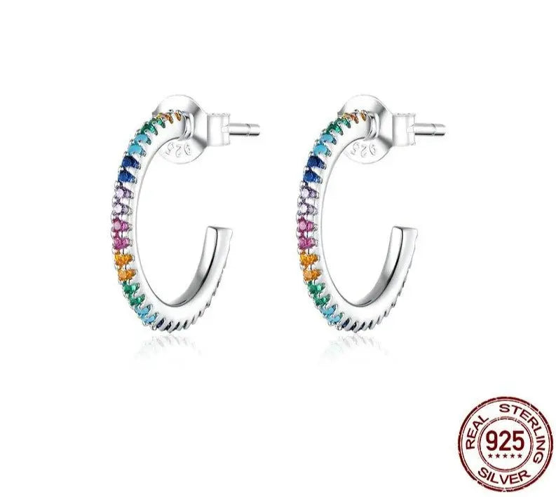 Rainbow CZ stud earrings in 925 sterling silver