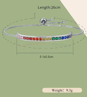 925 Sterling Silver Rainbow CZ Tennis Bracelet – Dainty Colorful Crystal Chain for Women 