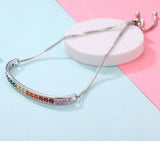 925 Sterling Silver Rainbow CZ Tennis Bracelet – Dainty Colorful Crystal Chain for Women 