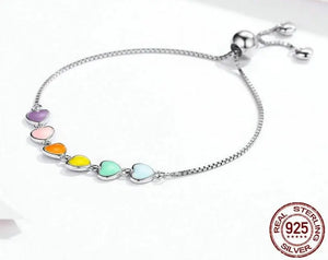 925 Sterling Silver Rainbow Heart Bracelet – Enamel Chain Bracelet for Women 