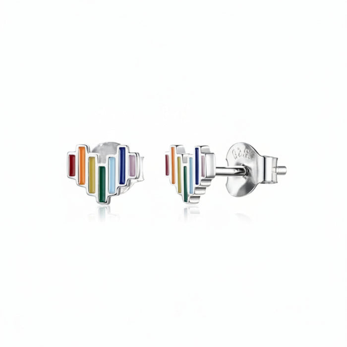 Rainbow heart stud earrings in 925 sterling silver