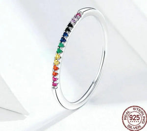 Rainbow Zircon Sterling Silver Ring | 925 Silver Colorful Mood Ring | 