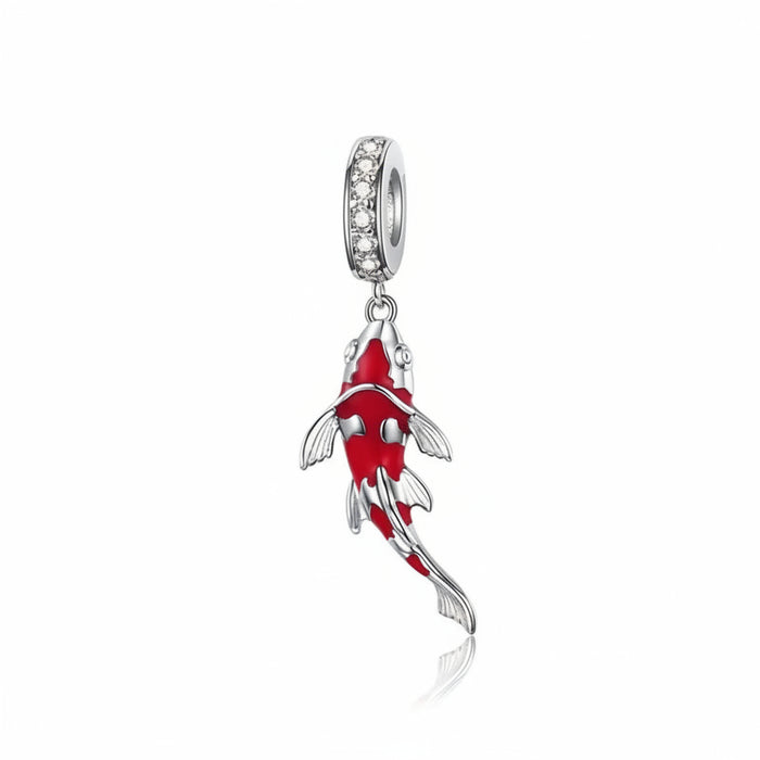 925 Sterling Silver Koi Fish Dangle Charm with red enamel, fits Pandora bracelet