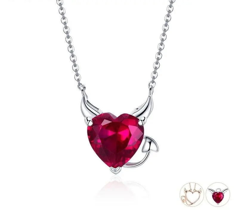 Devil Wings Red CZ Necklaces 