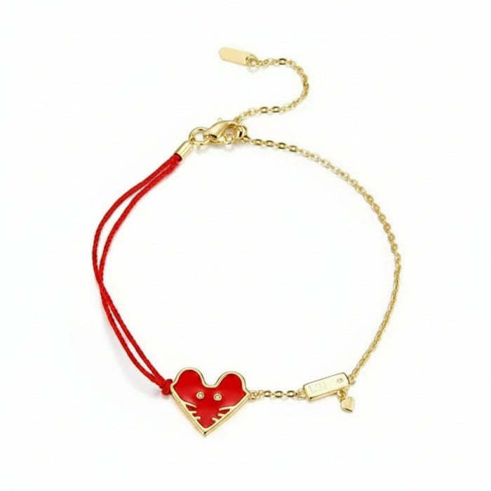 Red heart mouse bracelet in 925 sterling silver with gold-tone styling