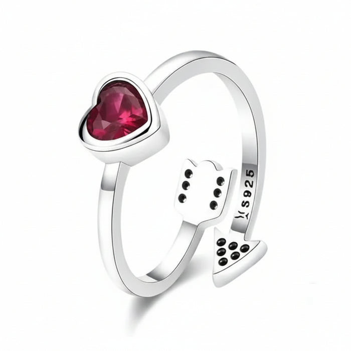 Red Heart and Love Arrow Ring – 925 Sterling Silver CZ Promise Ring 
