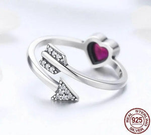 Red Heart and Love Arrow Ring – 925 Sterling Silver CZ Promise Ring 