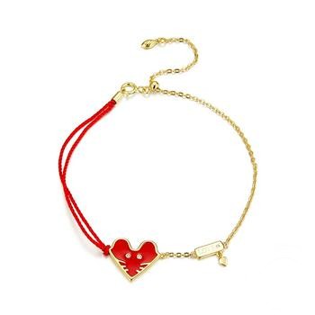 Red Heart Mouse Bracelet – 925 Sterling Silver Gold-Plated Charm Jewelry for Women