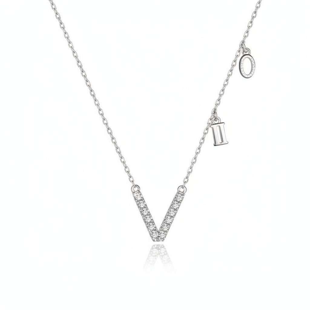 Roman numerals CZ necklace in 925 sterling silver