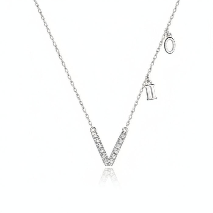 Roman numerals CZ necklace in 925 sterling silver
